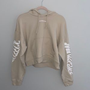 TNA cropped cream hooded sweater